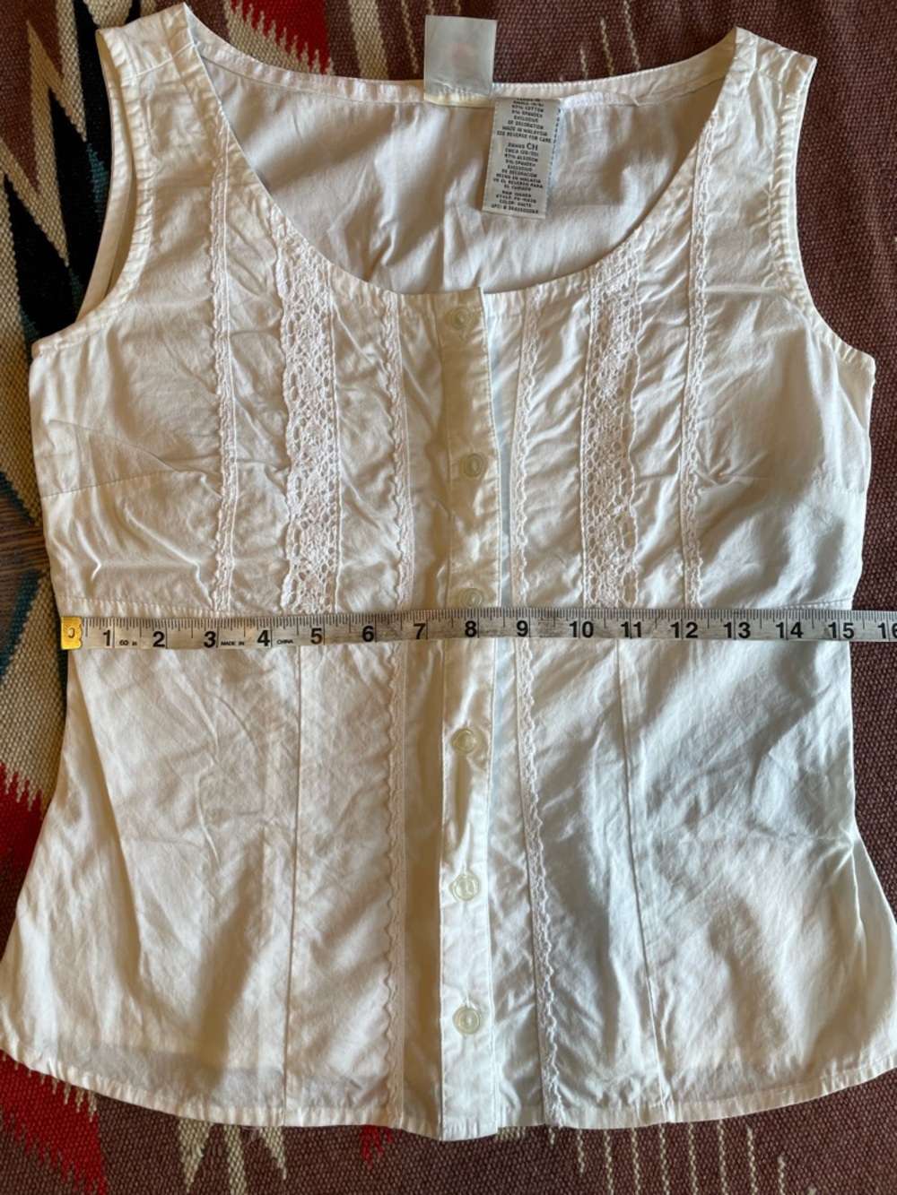 Lacy vintage Faded Glory Stretch white cotton tank blouse - Picture 6 of 7